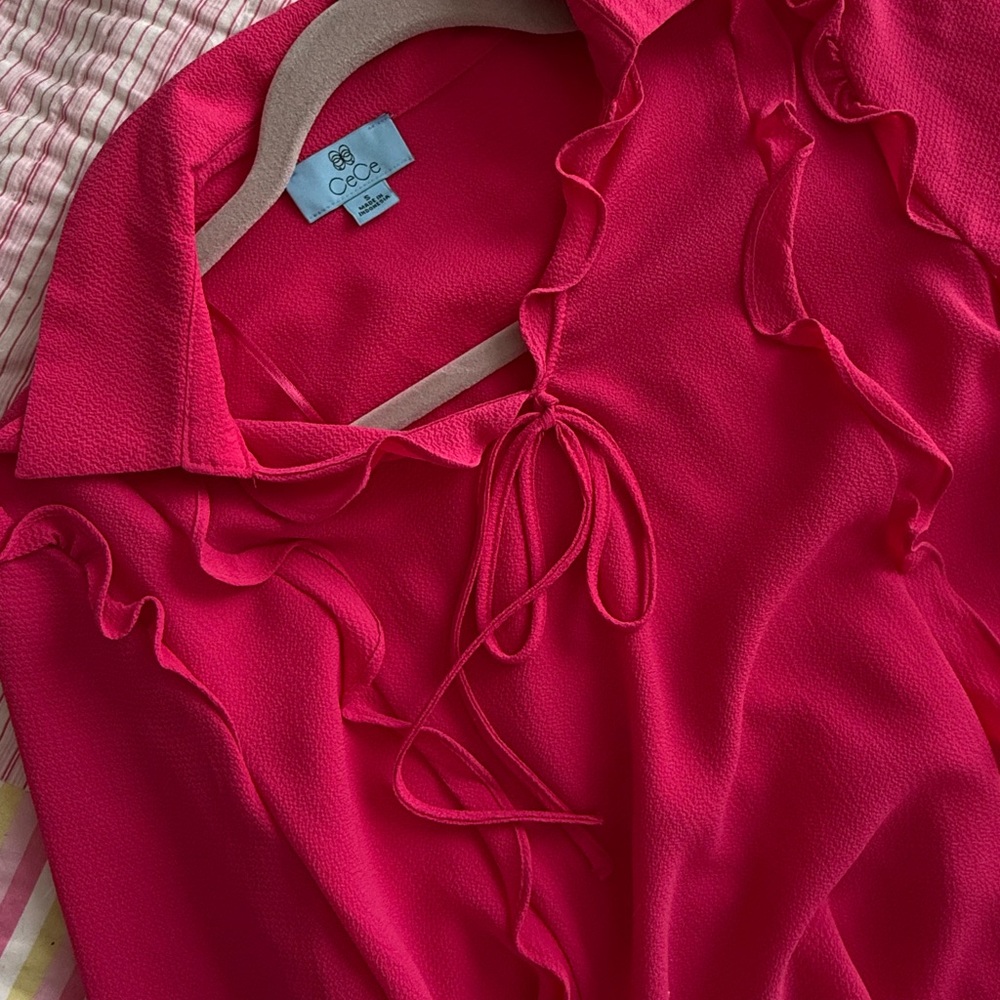 CeCe Fuchsia Ruffle Trim Top - Picture 6 of 11